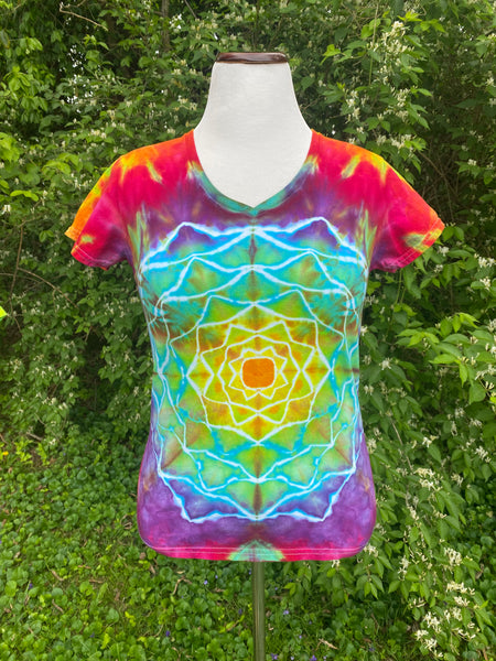Women's Rainbow Mandala V-Neck Tie Dye Shirt - Sizes S - 3X