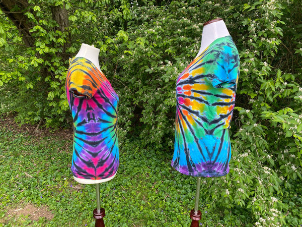 Women's V-Neck Rainbow Tie Dye Spiral V-Neck Shirt - Sizes S - 3X