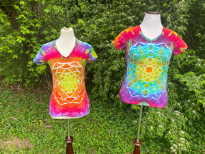 Women's Rainbow Mandala V-Neck Tie Dye Shirt - Sizes S - 3X