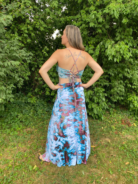 Bohemian Maxi Skirt and Corset Crop Top Set in Rainbow Moonstone - Sizes S - XL
