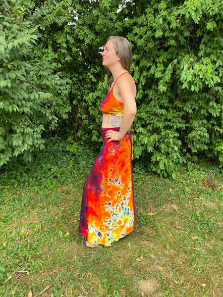 Bohemian Maxi Skirt and Corset Crop Top Set in Double Rainbow- Sizes S - XL
