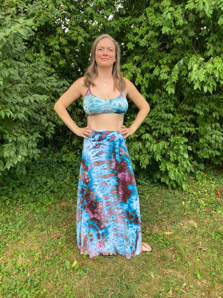 Bohemian Maxi Skirt and Corset Crop Top Set in Rainbow Moonstone - Sizes S - XL