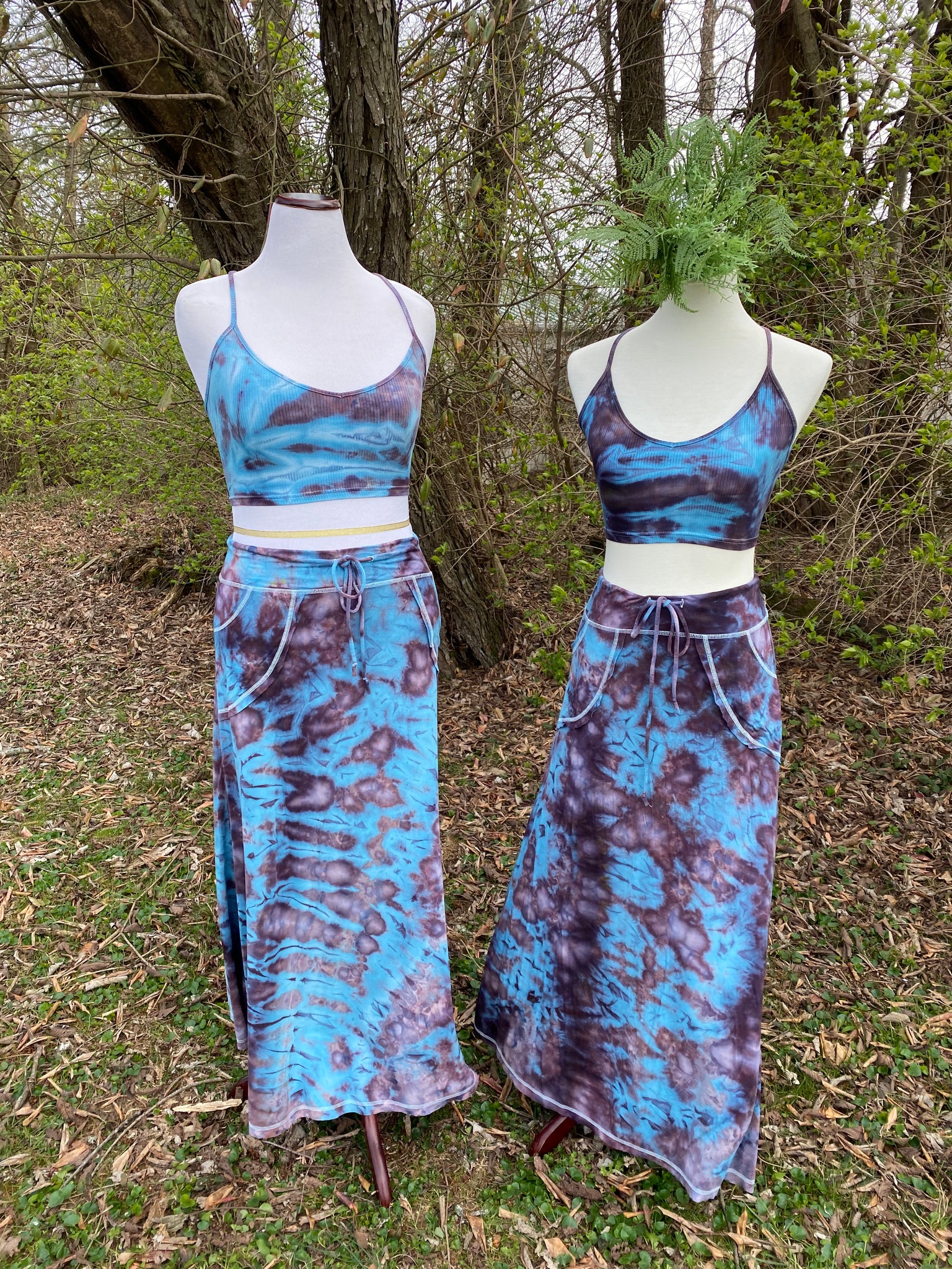 Bohemian Maxi Skirt and Corset Crop Top Set in Labradorite - Sizes S - XL