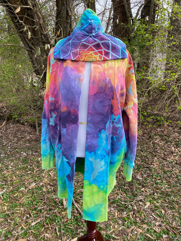 Rainbow Sherbet Hooded Sweatshirt Cardigan - Size XL