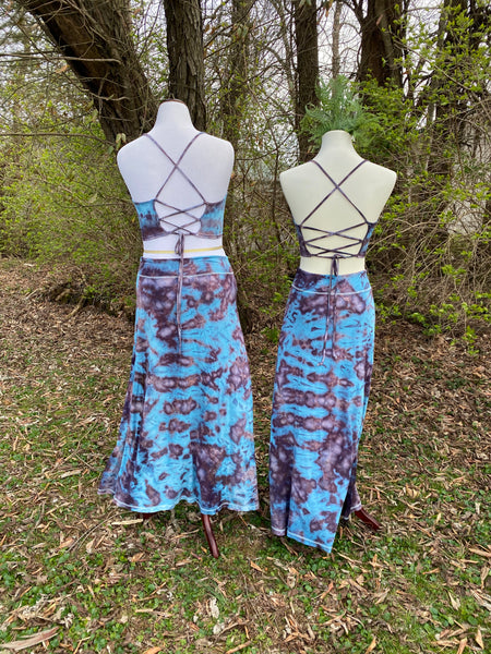 Bohemian Maxi Skirt and Corset Crop Top Set in Labradorite - Sizes S - XL