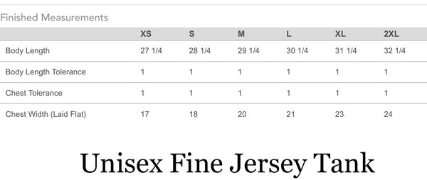Unisex / Men’s Fine Jersey Tank Top Sizes S-2X