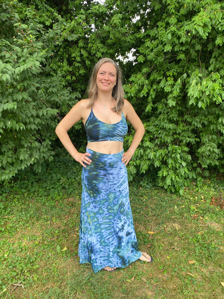 Bohemian Maxi Skirt and Corset Crop Top Set in Aquamarine - Sizes S - XL